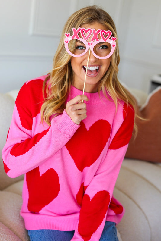 Cupid's Arrow Pink & Red Heart Jacquard Sweater